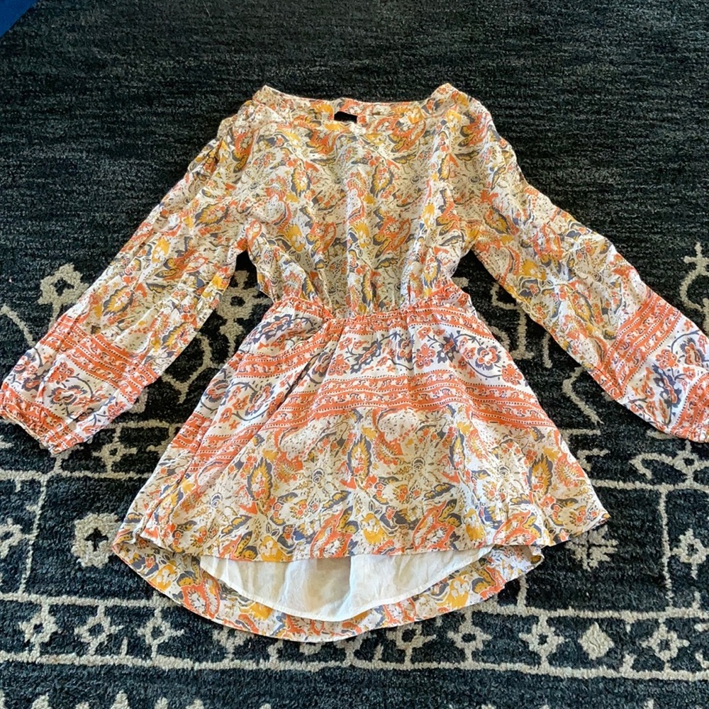 Free People Orange and Cream Mini Dress